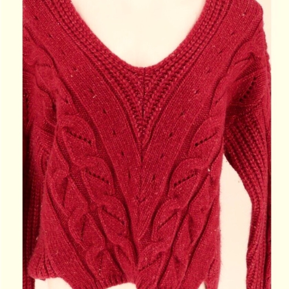 Anthropologie Women Size M Violet Ramona Cable Knit V-Neck Pullover Sweater